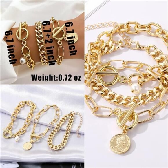 (22 PCS) Boho Gold Chain Bracelets Set for Women, 14K Gold Plated Set for women - Picture 3 of 5